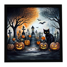 Load image into Gallery viewer, Black Cat Spooky Halloween Framed Metal Print