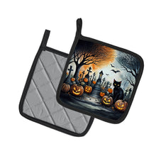 Load image into Gallery viewer, Black Cat Spooky Halloween Pot Holders - Set of 2 Decorative Kitchen Helpers | Made in the USA