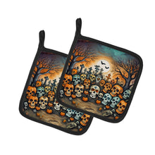 Load image into Gallery viewer, Calaveras Sugar Skulls Spooky Halloween Pot Holders - Set of 2 Decorative Kitchen Helpers | Made in the USA