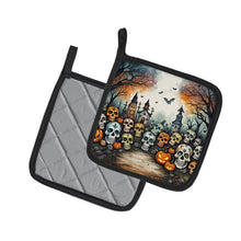 Load image into Gallery viewer, Calaveras Sugar Skulls Spooky Halloween Pot Holders - Set of 2 Decorative Kitchen Helpers | Made in the USA