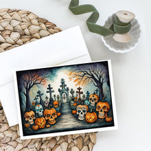Load image into Gallery viewer, Calaveras Sugar Skulls Spooky Halloween Greeting Cards -  Blank Note Cards – 8-Pack of Artist-Designed Cards with Envelopes