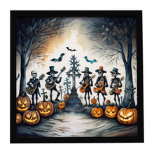 Load image into Gallery viewer, Mariachi Skeleton Band Spooky Halloween Framed Metal Print