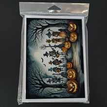 Load image into Gallery viewer, Mariachi Skeleton Band Spooky Halloween Greeting Cards -  Blank Note Cards – 8-Pack of Artist-Designed Cards with Envelopes