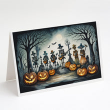 Load image into Gallery viewer, Mariachi Skeleton Band Spooky Halloween Greeting Cards -  Blank Note Cards – 8-Pack of Artist-Designed Cards with Envelopes