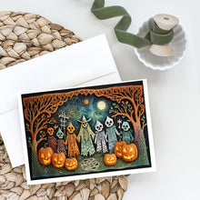 Load image into Gallery viewer, Papel Picado Skeletons Spooky Halloween Greeting Cards -  Blank Note Cards – 8-Pack of Artist-Designed Cards with Envelopes