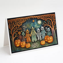Load image into Gallery viewer, Papel Picado Skeletons Spooky Halloween Greeting Cards -  Blank Note Cards – 8-Pack of Artist-Designed Cards with Envelopes