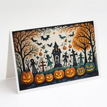 Load image into Gallery viewer, Papel Picado Skeletons Spooky Halloween Greeting Cards -  Blank Note Cards – 8-Pack of Artist-Designed Cards with Envelopes