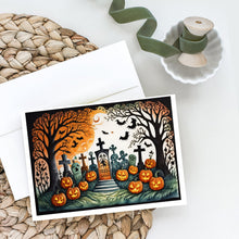 Load image into Gallery viewer, Papel Picado Skeletons Spooky Halloween Greeting Cards -  Blank Note Cards – 8-Pack of Artist-Designed Cards with Envelopes