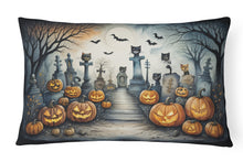 Load image into Gallery viewer, Cat Cemetery Spooky Halloween Fabric Decorative Pillow