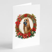Load image into Gallery viewer, Afghan Hound Christmas Flowers Greeting Cards - Blank Note Cards – 8-Pack of Artist-Designed Cards with Envelopes