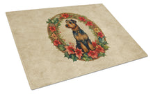 Load image into Gallery viewer, Airedale Terrier Christmas Flowers Glass Cutting Boards – Durable, Decorative Kitchen Art