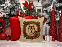 Load image into Gallery viewer, Akita Christmas Flowers Throw Pillow