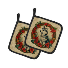 Load image into Gallery viewer, Alaskan Klee Kai Christmas Flowers Pot Holders - Set of 2 Decorative Kitchen Helpers | Made in the USA