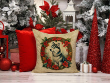 Load image into Gallery viewer, Alaskan Klee Kai Christmas Flowers Throw Pillow