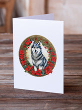 Load image into Gallery viewer, Alaskan Malamute Christmas Flowers Greeting Cards - Blank Note Cards – 8-Pack of Artist-Designed Cards with Envelopes