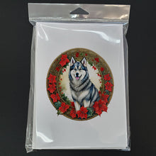 Load image into Gallery viewer, Alaskan Malamute Christmas Flowers Greeting Cards - Blank Note Cards – 8-Pack of Artist-Designed Cards with Envelopes