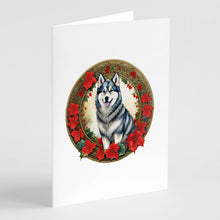 Load image into Gallery viewer, Alaskan Malamute Christmas Flowers Greeting Cards - Blank Note Cards – 8-Pack of Artist-Designed Cards with Envelopes