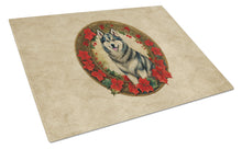 Load image into Gallery viewer, Alaskan Malamute Christmas Flowers Glass Cutting Boards – Durable, Decorative Kitchen Art