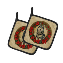 Load image into Gallery viewer, Alaskan Malamute Christmas Flowers Pot Holders - Set of 2 Decorative Kitchen Helpers | Made in the USA