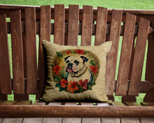 Load image into Gallery viewer, American Bulldog Christmas Flowers Throw Pillow - 14x14 Decorative Pillow – Art for Your Home &amp; Patio