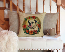 Load image into Gallery viewer, American Bulldog Christmas Flowers Throw Pillow - 14x14 Decorative Pillow – Art for Your Home &amp; Patio