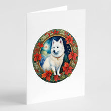 Load image into Gallery viewer, American Eskimo Christmas Flowers Greeting Cards - Blank Note Cards – 8-Pack of Artist-Designed Cards with Envelopes