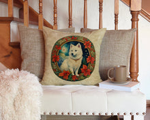 Load image into Gallery viewer, American Eskimo Christmas Flowers Throw Pillow - 14x14 Decorative Pillow – Art for Your Home &amp; Patio