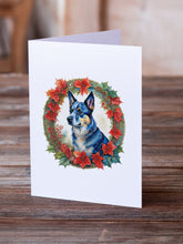 Load image into Gallery viewer, Australian Cattle Dog Christmas Flowers Greeting Cards - Blank Note Cards – 8-Pack of Artist-Designed Cards with Envelopes