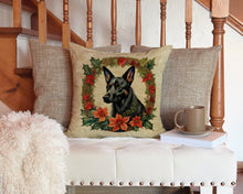 Load image into Gallery viewer, Australian Kelpie Christmas Flowers Throw Pillow - 14x14 Decorative Pillow – Art for Your Home &amp; Patio