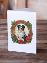 Load image into Gallery viewer, Australian Shepherd Christmas Flowers Greeting Cards - Blank Note Cards – 8-Pack of Artist-Designed Cards with Envelopes