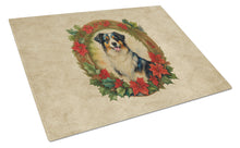 Load image into Gallery viewer, Australian Shepherd Christmas Flowers Glass Cutting Boards – Durable, Decorative Kitchen Art
