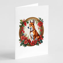 Load image into Gallery viewer, Basenji Christmas Flowers Greeting Cards - Blank Note Cards – 8-Pack of Artist-Designed Cards with Envelopes