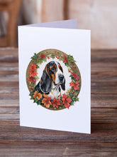 Load image into Gallery viewer, Basset Hound Christmas Flowers Greeting Cards - Blank Note Cards – 8-Pack of Artist-Designed Cards with Envelopes