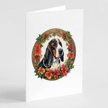 Load image into Gallery viewer, Basset Hound Christmas Flowers Greeting Cards - Blank Note Cards – 8-Pack of Artist-Designed Cards with Envelopes
