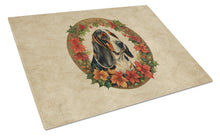 Load image into Gallery viewer, Basset Hound Christmas Flowers Glass Cutting Boards – Durable, Decorative Kitchen Art
