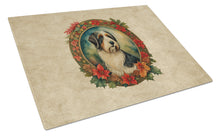 Load image into Gallery viewer, Bearded Collie Christmas Flowers Glass Cutting Boards – Durable, Decorative Kitchen Art