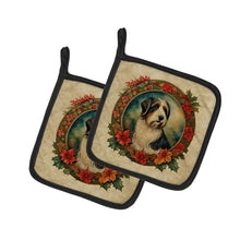 Load image into Gallery viewer, Bearded Collie Christmas Flowers Pot Holders - Set of 2 Decorative Kitchen Helpers | Made in the USA