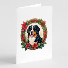 Load image into Gallery viewer, Bernese Mountain Dog Christmas Flowers Greeting Cards - Blank Note Cards – 8-Pack of Artist-Designed Cards with Envelopes