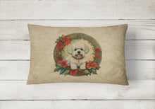 Load image into Gallery viewer, Bichon Frise Christmas Flowers Throw Pillow