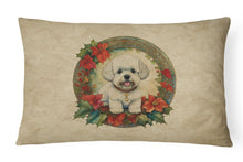 Load image into Gallery viewer, Bichon Frise Christmas Flowers Throw Pillow