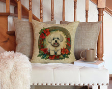 Load image into Gallery viewer, Bichon Frise Christmas Flowers Throw Pillow - 14x14 Decorative Pillow – Art for Your Home &amp; Patio