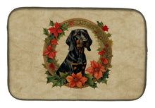 Load image into Gallery viewer, Black and Tan Coonhound Christmas Flowers Dish Drying Mat