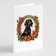 Load image into Gallery viewer, Black and Tan Coonhound Christmas Flowers Greeting Cards - Blank Note Cards – 8-Pack of Artist-Designed Cards with Envelopes