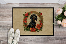 Load image into Gallery viewer, Black and Tan Coonhound Christmas Flowers Doormat
