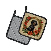 Load image into Gallery viewer, Black and Tan Coonhound Christmas Flowers Pot Holders - Set of 2 Decorative Kitchen Helpers | Made in the USA