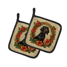 Load image into Gallery viewer, Black and Tan Coonhound Christmas Flowers Pot Holders - Set of 2 Decorative Kitchen Helpers | Made in the USA