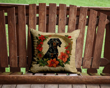 Load image into Gallery viewer, Black and Tan Coonhound Christmas Flowers Throw Pillow - 14x14 Decorative Pillow – Art for Your Home &amp; Patio