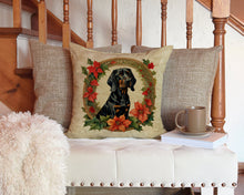 Load image into Gallery viewer, Black and Tan Coonhound Christmas Flowers Throw Pillow - 14x14 Decorative Pillow – Art for Your Home &amp; Patio