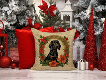Load image into Gallery viewer, Black and Tan Coonhound Christmas Flowers Throw Pillow