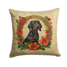 Load image into Gallery viewer, Black and Tan Coonhound Christmas Flowers Throw Pillow